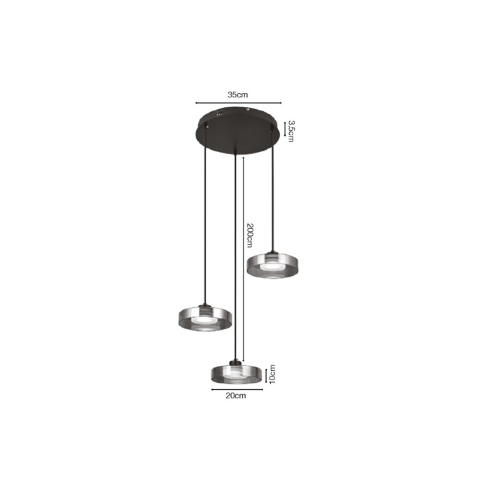 Inlight Kremasto fotistiko LED Mavro me fime Gyali 3CCT 35x200cm Rozeta (4075-3-Black/Smoky)